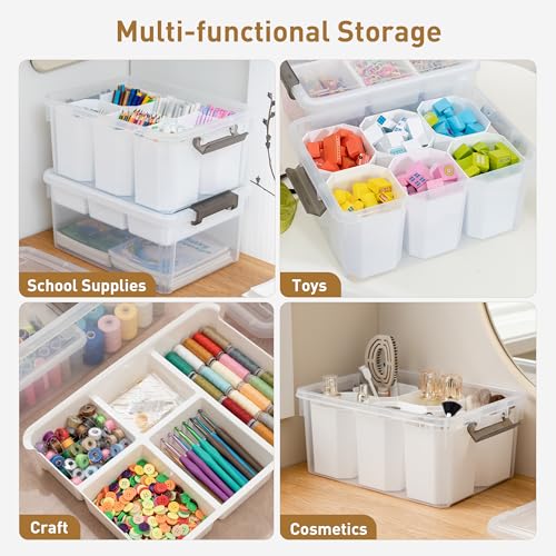 Image of Citylife 17QT 2Packs Clear Craft Organizers and Storage Bins with Lids | Stackable Art Supply Organizer with Tray and 6 Inserts for Markers, Crayons, Pencils, Tools, Playdoh, Coloring Books