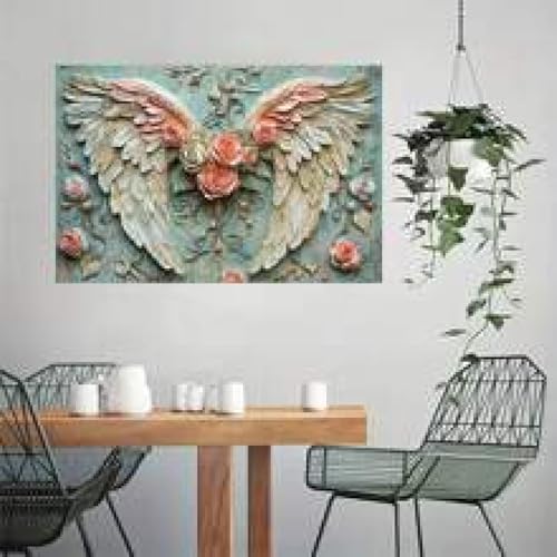 Impression d'art esthétique ailes effet 3D sur toile de lin avec cadre premium - 5