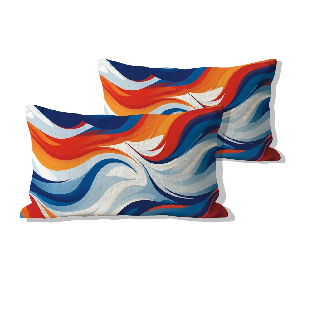 Housses de coussin 40x80cm lot de 2 en lin doux au style abstrait avec fermeture invisible