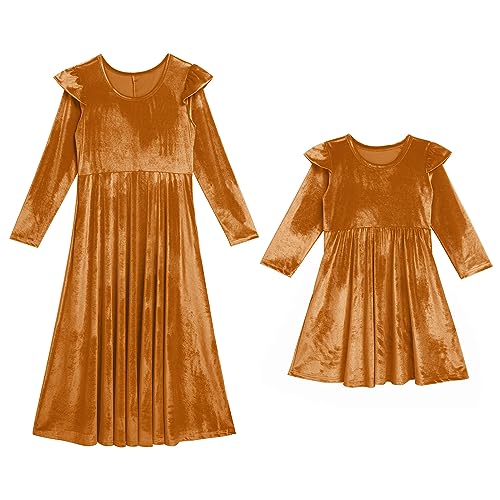 Mommy and Me Dress Ruffle Long Sleeve Casual Christmas Party Velvet Dress Mother Daughter Family Matching Dress Clothes3
