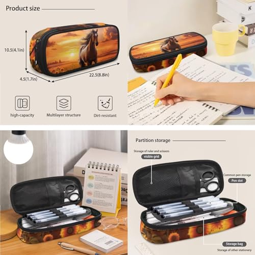 Horse Sunflower Backpack for School Girls Teen 4PCS Elementary Middle School Bag Lunch Box Water Bottle Holder Set Large Capacity Book Bags Rucksack Outdoor Travel Daypack Laptop Bag 5