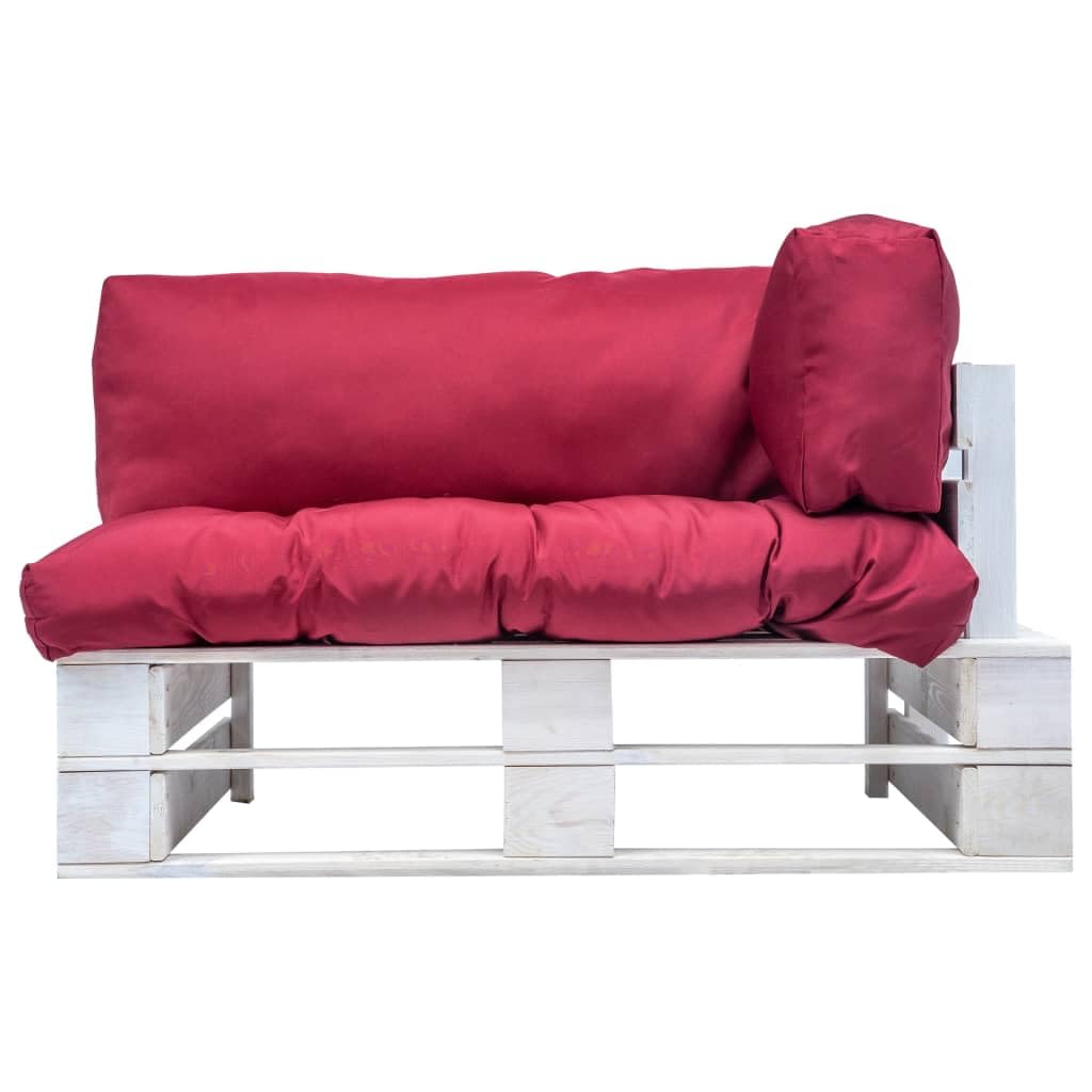 Sofa ogrodowa z palet z czerwonymi poduszkami sosna dwuosobowa impregnowana rustykalna na taras patio ogród łatwy montaż 110x66x65 cm