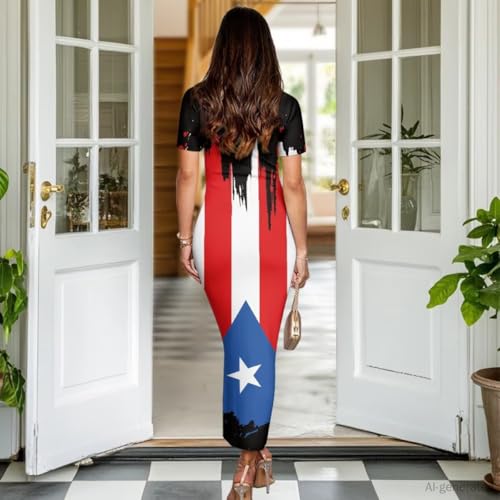 Image of Womens Short Sleeve Jamaican Flag Midi Bodycon Dress