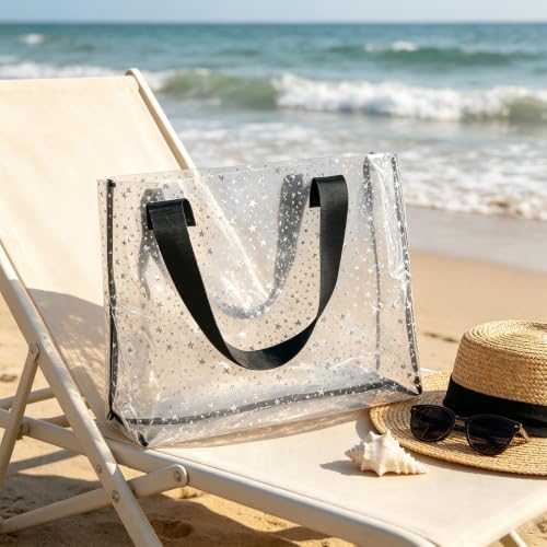 Image of Clear Large Tote Bag - Versatile, Waterproof, Stain Resistant, Transparent Shoulder Tote Bag for Work