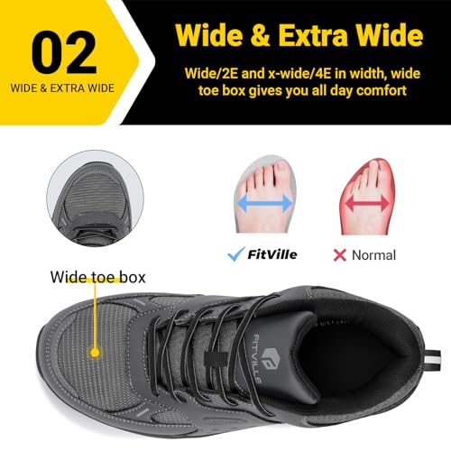 Image of FitVille Extra Wide Steel Toe Shoes for Men, Composite Toe Work Shoes for Men, Water Resistant, Slip Resistant, Leather
