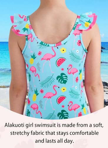 Girls One Piece Swimsuits Quick Dry Toddler Bathing Suits Cute Ruffled Round Neck Beach Swimwear 3-10 Years4