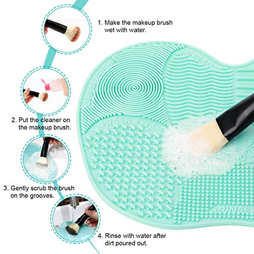 Makeup Brush Cleaning Mat, Easkep Silicone Cleaner Pad Portable Washing Tool Scrubber with Suction Cup Set of 2 Cosmetic (Green+Pink) - Thumbnail 3