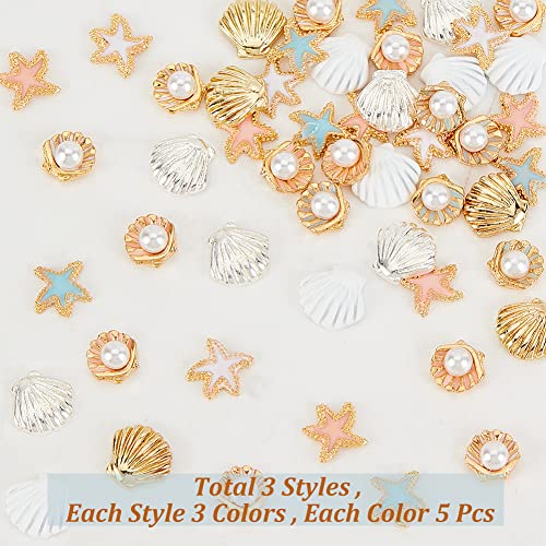 OLYCRAFT 45pcs 9 Style Starfish Shell Resin Fillers Alloy Enamel Cabochons Ocean Nail Art Decorations Summer Theme Resin Accessories for Jewelry Making Nail Art Decoration - Image 4