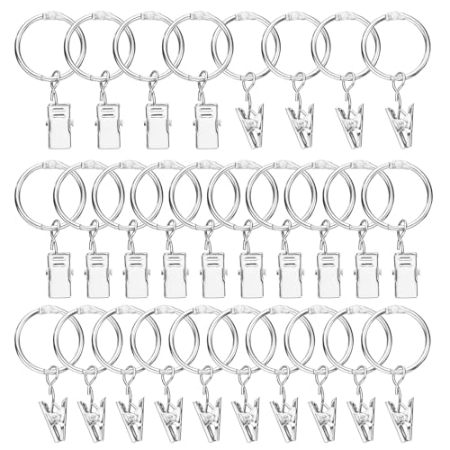 uxcell 28 Pack Curtain Rings with Clips, 1' Interior Diameter Curtain Clip Rings Hooks for Hanging...