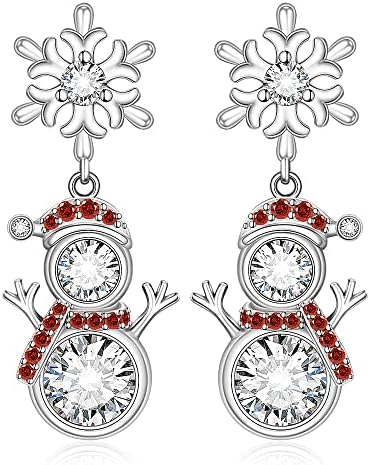Christmas Snowman Earrings Snowflake Earrings for Women Girls Sterling Silver Red Santa Winter Frozen Flower Holiday Dangle Drop Earrings Xmas Gift