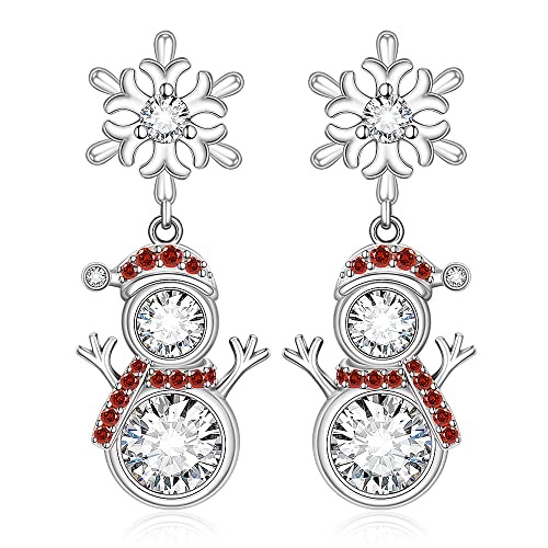 Christmas Snowman Earrings Snowflake Earrings For Women Girls Sterling Silver Red Santa Winter Frozen Flower Holiday Dangle Drop Earrings Xmas Gift #TOP2