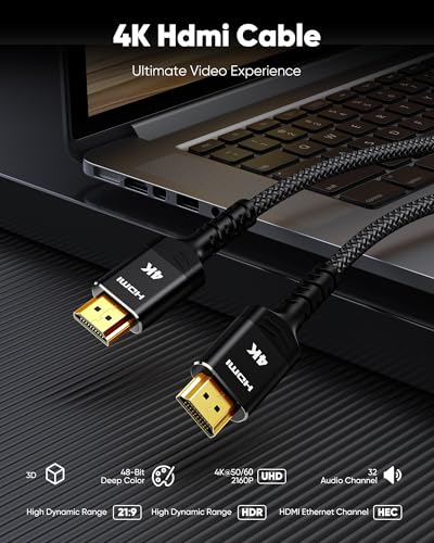 Image of Highwings 4K Long HDMI Cable 13FT /4m - 4K@60Hz HDR Braided HDMI Cord, 18Gbps High Speed with Ethernet /ARC, 3D, HDCP 2.2, ARC, Compatible for PS-5 /4 /3 /4K HDTV /Monitor /Projector /Streaming Media