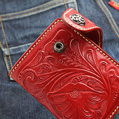 Red Genuine Cowhide Leather Indian Biker Chain Wallet4
