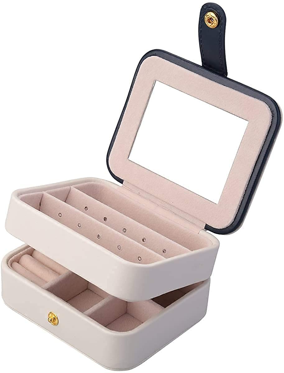 2 Tier with Mirror for Earrings Necklace Jewelry Bracelet Organizer Jewellery Storage Box (White) (Random Style) (Rose) (White)