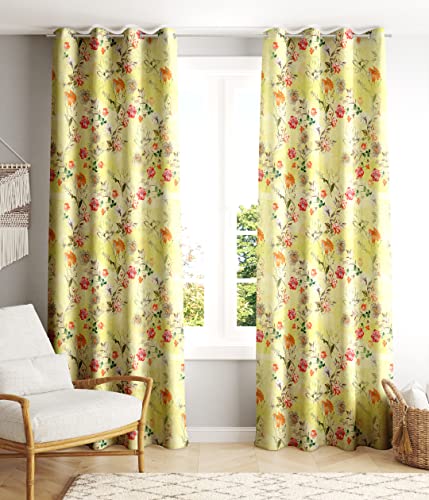 Image of Ultimate Trends 270 GSM Premium Room Darkening Curtains with Tie Back and Diamond Eyelets Set of 2 Panels (8 L x 4 W Feet, Lemon)
