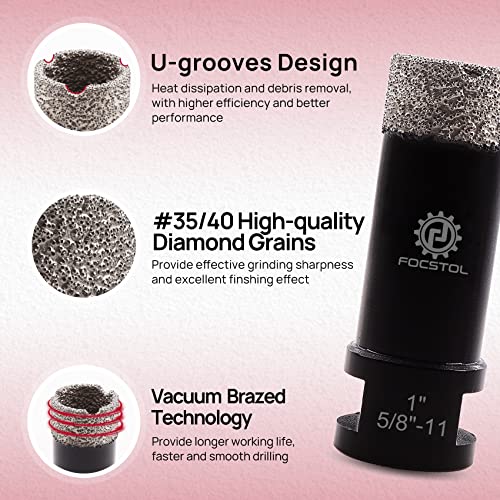 Focstol Diamond Core Drill Bit - 1''(25Mm) Vacuum Brazed Diamond Hole Saw For Porcelain Ceramic Tile Marble Granite Stone Quartz 5/8-11 Thread #TOP2