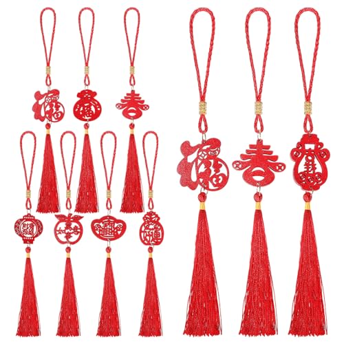 BESPORTBLE Chinese New Year Decorations: 10pcs Wooden Spring Festival Chinese Knot Hanging Ornaments