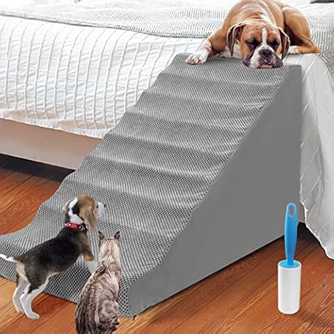 25’’High Foam Pet Steps/Dog Stairs for Small Dogs and Cats for Tall Beds , 8 Tiers Soft Foam Extra Wide Deep Dog Ramps/Ladder/Steps, Non-Slip Pet Stairs, Best for Older Dogs /Pets/Cats Injured Cover