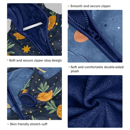 Blue Hippo Orange Carrots Toddler Fleece Jacket Girl Boys Hooded Fleece Jacket Coat Warm Outwear Zip-up 3-10T3