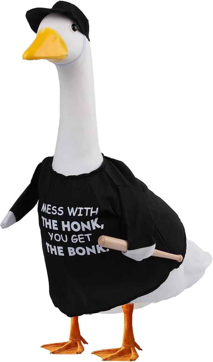 Porch Goose Outfit Costume Mess with The Honk You Get The Bonk Baseball Goose Clothes with Wood Bat Warning Porch Sign for Plastic Cement Goose Statue Garden Lawn Yard Patio Outdoor Decor