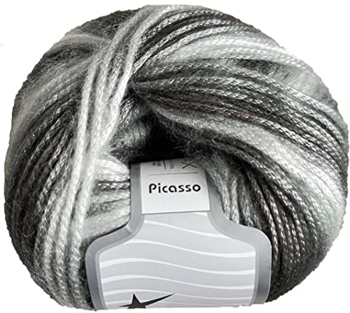 Image of Ice Yarn Picasso (3 Pack) Light Shinny Yarn Knitting Yarn Crochet Yarn for DIY Hand Knitting 44% Acrylic, 56% Polyester (3x1.76 Oz),(3x125 yds) (Black,White,Grey)