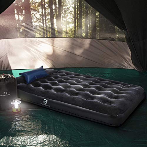 Outbound Queen Air Mattress With Built-In Foot Pump And Pillow | Inflatable Mattress Blow Up Bed | Portable Air-Bed For Camping | Repair Patch, Queen #TOP4