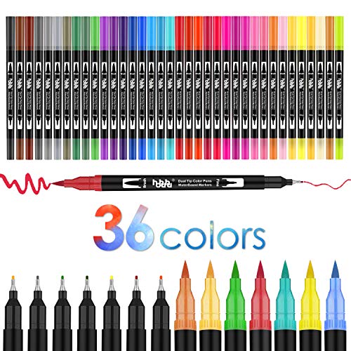 36 Farben Dual Tip Pinselstifte Textmarker Kunstmarker 0,4 mm feine Linien & Pinselspitze Aquarellstifte Set für Bullet Journal, Kalligraphie, Hand Lettering, Note T HO-36B