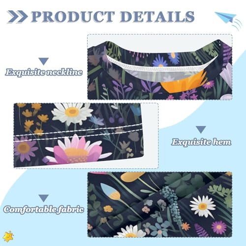 ALAZA Kids Rash Guard Girls Toddler Swim Shirts Short Sleeve Wild Flowers Black UPF 50+ 3T3