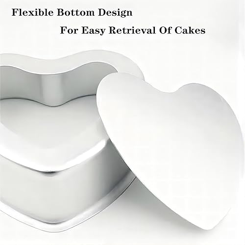 Miniatura 8 de Moldes para pasteles en forma de corazón, 2 unidades, 8 y 6 pulgadas, juego de moldes de aluminio profundo con parte inferior extraíble, herramienta