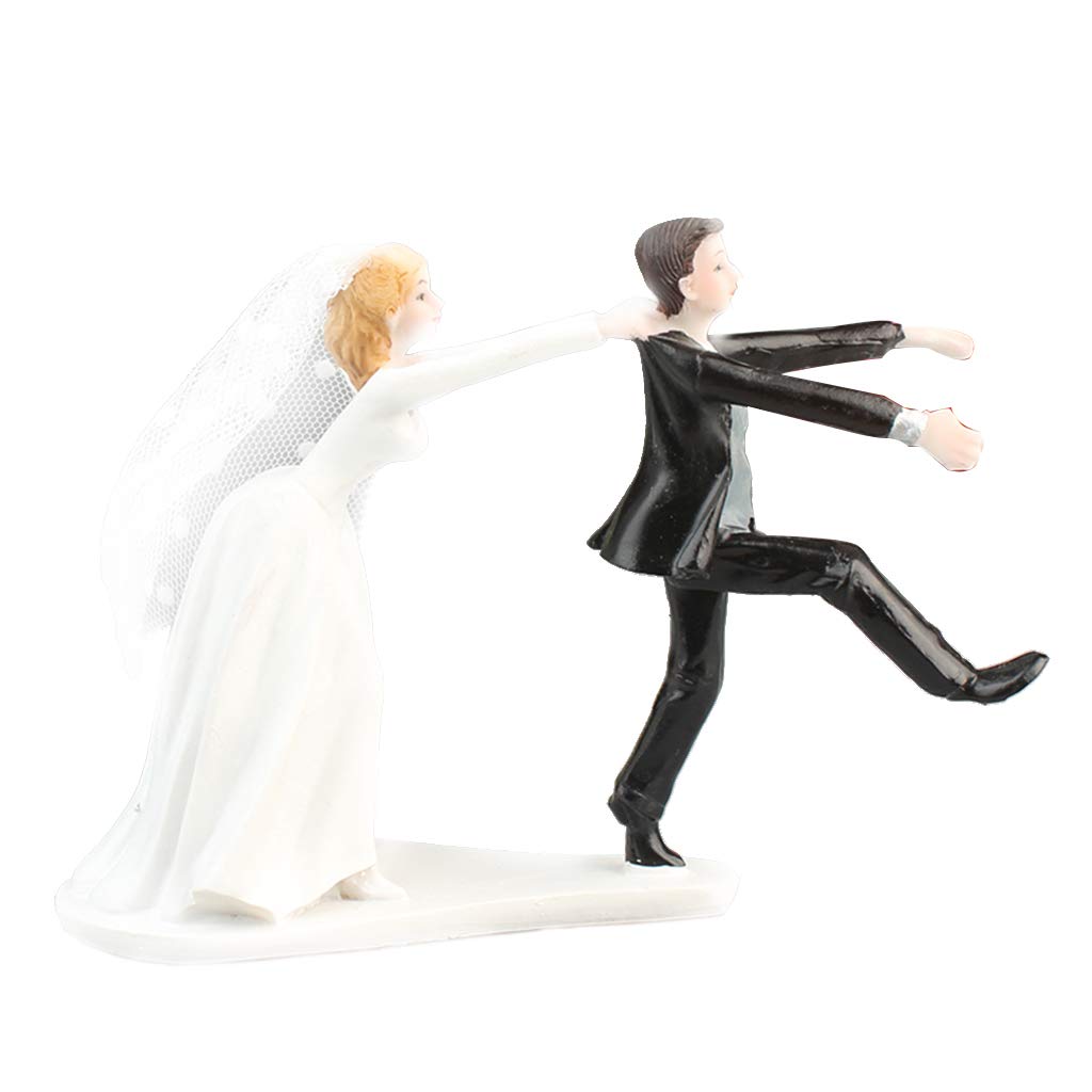 Sm Sunnimix Natural Naughty Reluctant Groom Bride Resin Figurine Wedding Cake Topper Wedding Decor
