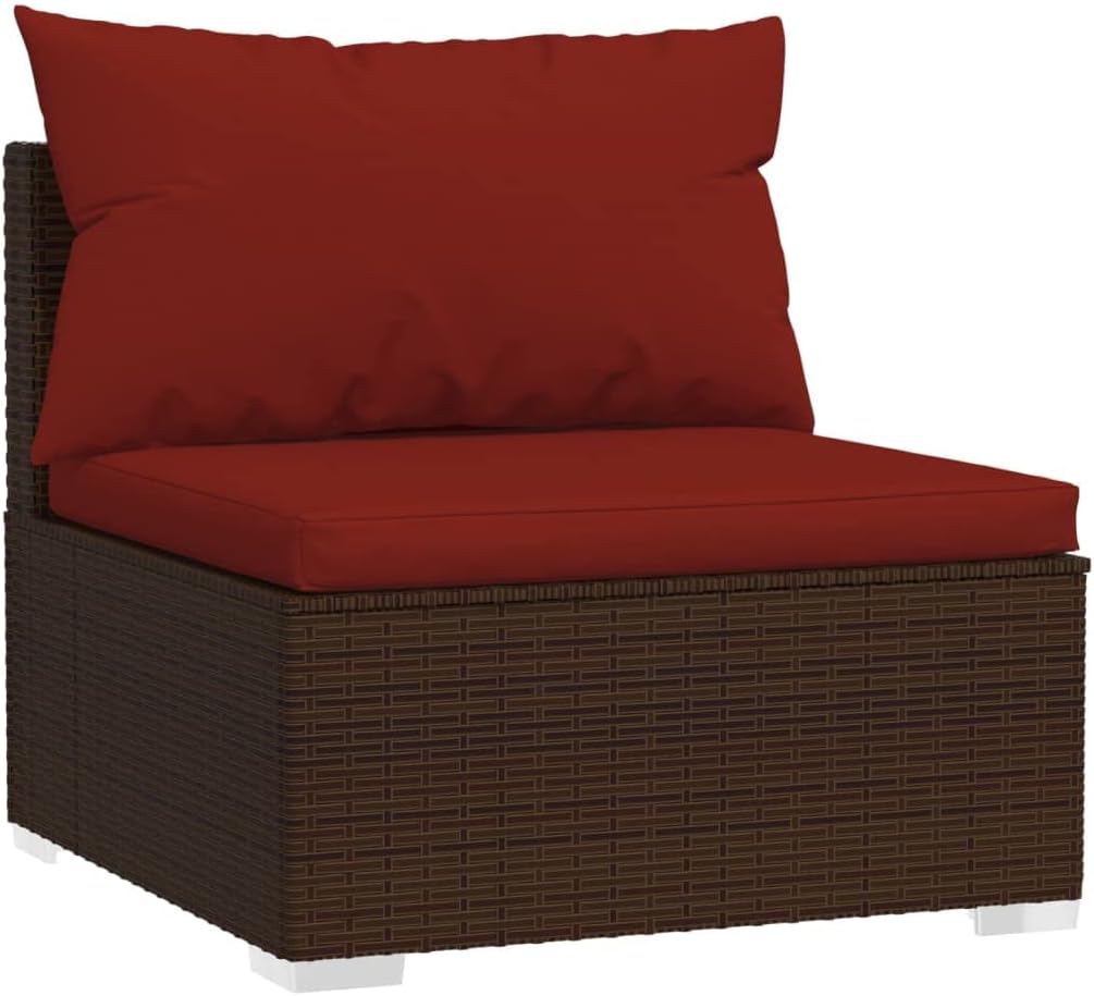 vidaXL Patio Lounge Set 6 Piece, Patio Furniture Set for Outdoor Garden, Sectional Sofa with Cushions, Middle Sofa, Poly Rattan Brown