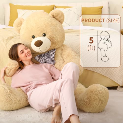 Image of MaoGoLan Giant Teddy Bear Plush 5 Feet, Life Size Large Teddy Bear Stuffed Animal 5 Feet,Soft and Fluffy Big Teddy Bear Gift for Baby Shower,Christmas,Valentines