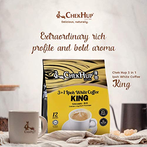 Malasia famoso Chek Hup Instant Ipoh Café blanco con bajo GI Premium Rock Sugar por Ametsus (3 en 1 KING (4 paquetes) - Imagen 3