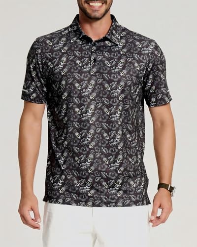 Image of Golf Shirts for Men - Dry Fit Moisture Wicking Short Sleeve Performance Sport Casual Striped Collared Mens Polo Shirt