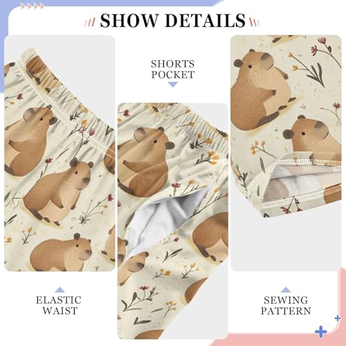 Boys' Pants Brown Capybaras Floral Leaves Long Bottoms Jogger Pants Elastic Waist Trousers with Pockets S-XL4