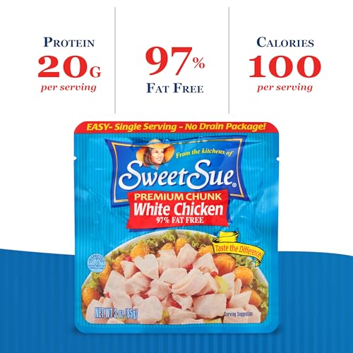 Sweet Sue Premium Chicken Breast, 3 Ounce (Pack of 18) - 20g Protein per Serving, 97% Fat Free - Gluten Free Keto Friendly