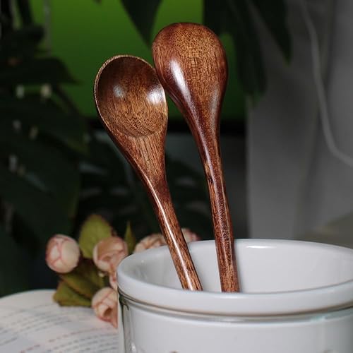 Miniatura 2 de Meiyahome - Cuchara de madera larga de mango redondo de 8 pulgadas, cuchara mezcladora hecha a mano de material Nanmu, cuchara de café de 7.9 in,