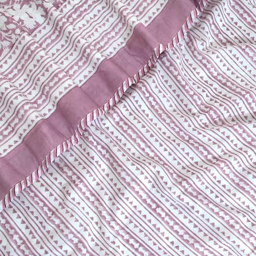 Image of TOAIArt Premium Jaipuri Dohar | AC Blanket Summer Quilt | Hand Block Printed | 3 Layers | Reversible | 150GSM 100% Mulmul Cotton| 100% Cotton Flannel Filling | Single 60 inch X 90 inch|Vintage Pink Kalamkari