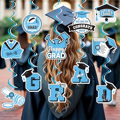 Image of Light Blue Graduation Decorations 2026: Graduation Decorations 2026 Class of 2026 Congrats Grad Banner Hanging Swirls for College Grad Party