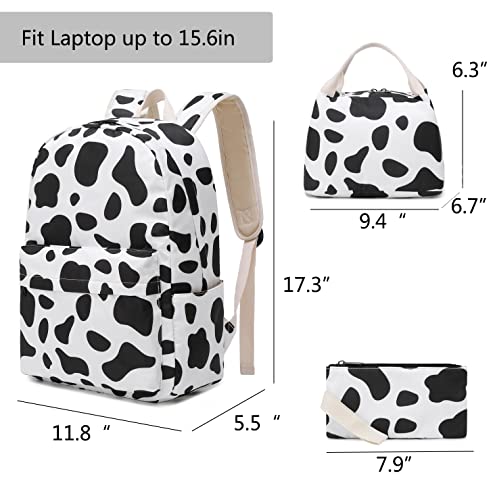 Lmeison Cow Print Backpacks Girls Backpack with Lunch Box Backpack and Lunch Bag Set for Girls Cute School Bag for Teen Women College Back Pack Cute Book Bag