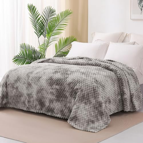 Image of Exclusivo Mezcla Queen Size Fleece Blanket for Bed, 90x90 Inches Stylish Jacquard Velvet Soft Blanket, Fuzzy Cozy Lightweight for Winter, Tie-dye Grey