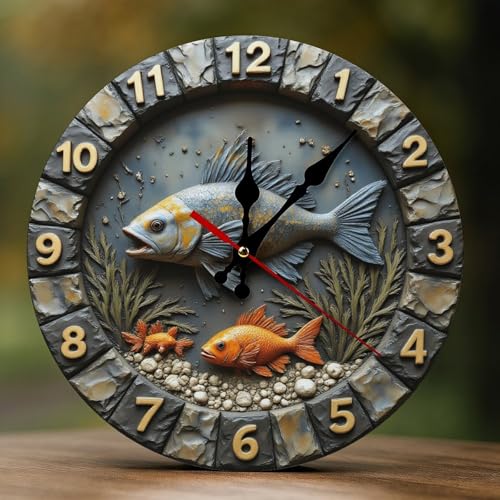 Horloges murales décoratives à piles – Paire de poissons tropicaux réalistes en bois avec impression 2D sans tic-tac pour salon, chambre à coucher, bureau, cuisine, hôtel, salle de bain