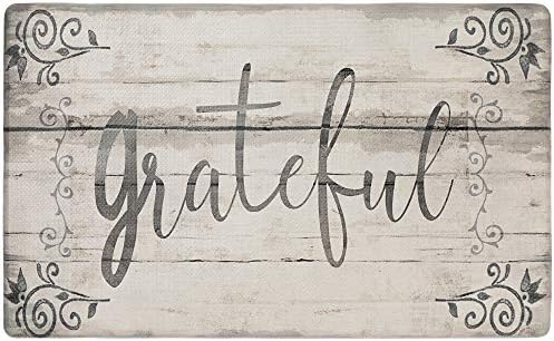 SoHome Cozy Living Anti-Fatigue Kitchen Mat For Floor, Grateful Farmhouse Rustic Wood Themed Cushioned Kitchen Runner Rug Mat, Stain Resistant, Easy Wipe Clean, 1/2 Inch Thick, 18" x 30", Beige