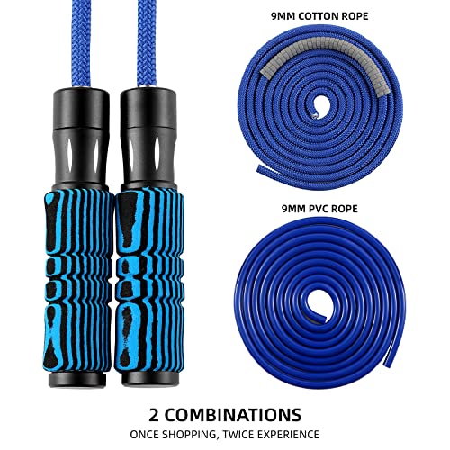 Weighted Jump Rope For Women Men Adults Fitness ,Skipping Rope With Adjustable Cotton And Pvc Rope, Aluminum+Foam Handle Great For Crossfit Training, Boxing, And Mma Workouts (Blue) #TOP5
