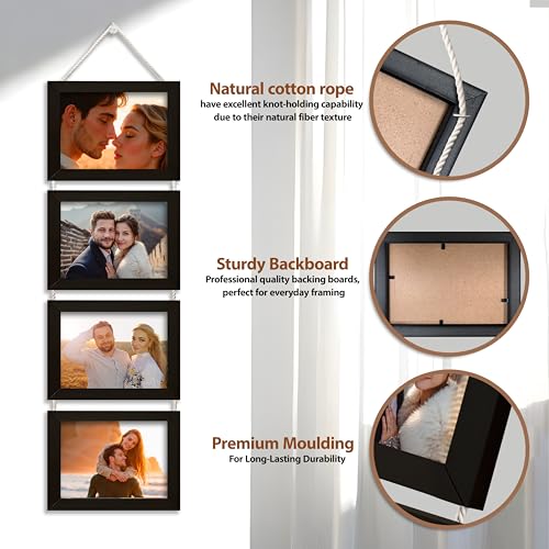 Image of Art Street Charming Chain Drop Hanging Photo Frame Set of 4 Photo Frame for Home & Office Decoration (Size- 5 x7 Inches, Color - Black)