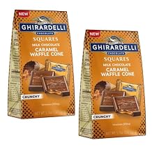 GHIRARDELLI Milk Chocolate Caramel Waffle Cone Squares - Pack of 2 - Delicious Chocolate with a Caramel Inside and Pieces of Waffle Cone in the Chocolate, Full Size