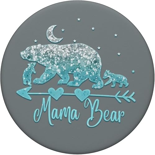 Miniatura 3 de Luz de hielo azul mamá oso dos cachorros en pizarra gris PopSockets agarre y soporte para teléfonos y tabletas, Negro