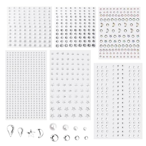Piedras de Imitación Autoadhesivas, 1152 Piezas, Varios Tamaños 3-6 mm, Luna, Estrellas, Gotas de Agua Redondas, para Maquillaje Facial, Manicura, Maquillaje Festivo, Decoración de Regalos