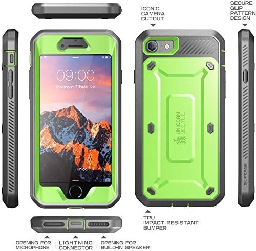 SUPCASE Unicorn Beetle Pro Series Case Designed for iPhone 7 / 8 / iPhone SE 2 (2020) / iPhone SE 3 (2022), Full-body Rugged Holster Case with Built-in Screen Protector (Green/Gray)