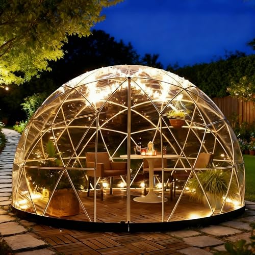 AUTUMFLATGAO Garden Igloo Dome Geodesic Pod Bubble Tent, 3.6m/12ft Garden Dome Igloo, Weatherproof Greenhouse for Patio and Dining Places, Camping, Party Birthday Restaurant